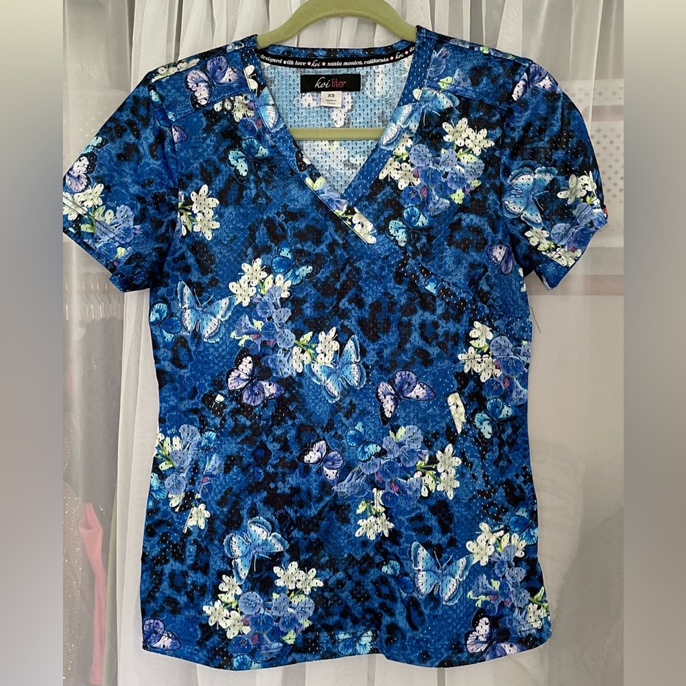 Koi Lite BLUE Mesh Scrub Top (Size: Small)